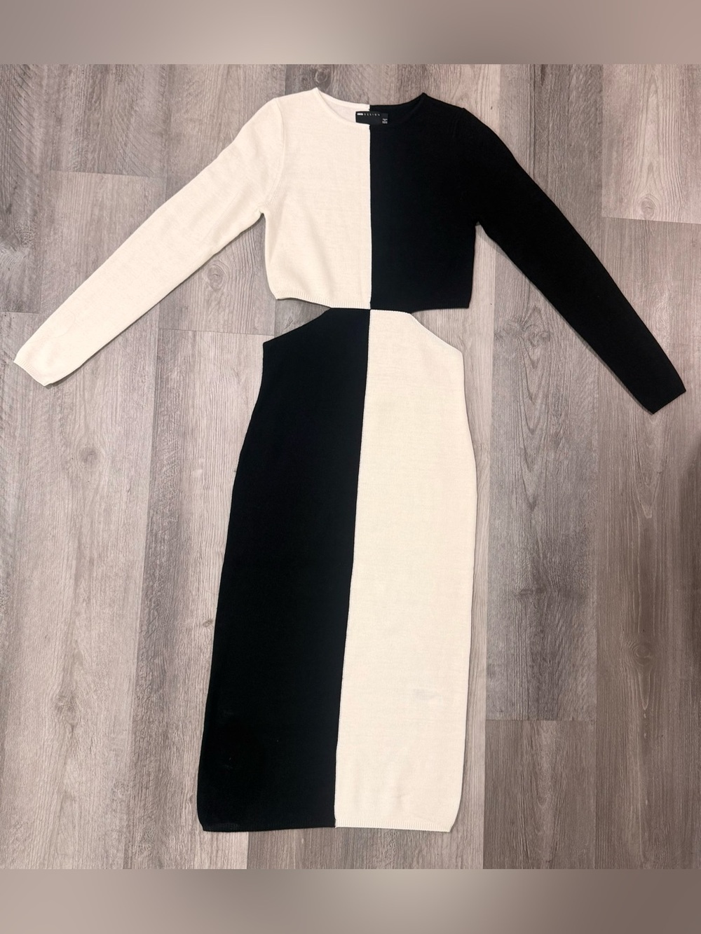 ASOS Black and White Colorblock Long-Sleeve Two-Piece Dress - Picture 1 of 4